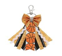 sourcing map Sports Themed Cheer Bow Keychain, Cute Cheerleader Gifts Key Chains for Women Girls Backpack Purse Keyring Schoolbag Pendant, Orange with Basketball Pattern