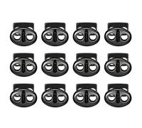 sourcing map Spring Cord Lock End Toggle, 12Pcs Double Hole Spring Stopper Alloy Fastener Slider Toggles Clip for Drawstrings, Shoelaces, Bags (Metallic Black,17x15mm)