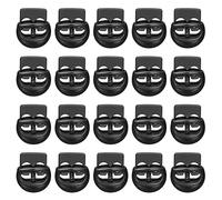 sourcing map Spring Cord Lock End Toggle, 20Pcs Double Hole Spring Stopper Alloy Fastener Slider Toggles Clip for Drawstrings, Shoelaces, Bags (Black,14.2x16.6mm)