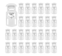 sourcing map Spring Cord Locks Plastic Single Hole Toggle Stopper Drawstring Cord Stops Fastener for Shoelaces Paracord Bags Clothing DIY Projects, White, Pack of 30