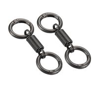 sourcing map Spring Double Ring Keychain Dual Keyring Holder Detachable Spring Shaped Key Accessories Split Key Ring Zinc Alloy (Matte Black, Pack of 2)