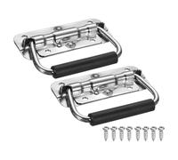 sourcing map Spring Loaded Recessed Handle 3.9 × 1.6 Inch Steel Surface Mount Handles Pull with Padded Grip for Cabinet Toolbox Storage Boxes (Silver, Pack of 2)