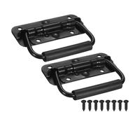 sourcing map Spring Loaded Recessed Handle 3.9 × 1.6 Inch Steel Surface Mount Handles Pull with Padded Grip for Cabinet Toolbox Storage Boxes (Black, Pack of 2)