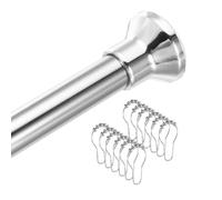 sourcing map Spring Tension Shower Curtain Rod No Drilling Adjustable 27.5-47 Inch Non-Slip 1" Dia Tension Curtain Rod with 12pcs Shower Curtain Ring for Curtain Doorway Closet, Silver Tone