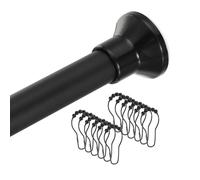 sourcing map Spring Tension Shower Curtain Rod No Drilling Adjustable 35.5-63 Inch Non-Slip 1" Dia Tension Curtain Rod with 12pcs Shower Curtain Ring for Curtain Doorway Closet, Black