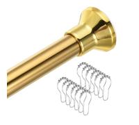 sourcing map Spring Tension Shower Curtain Rod No Drilling Adjustable 51-94.5 Inch Non-Slip 1" Dia Tension Curtain Rod with 12pcs Shower Curtain Ring for Curtain Doorway Closet, Gold Tone