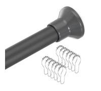 sourcing map Spring Tension Shower Curtain Rod No Drilling Adjustable 51-94.5 Inch Non-Slip 1" Dia Tension Curtain Rod with 12pcs Shower Curtain Ring for Curtain Doorway Closet, Grey