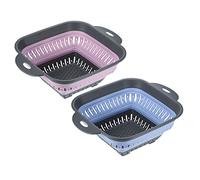 sourcing map Square Collapsible Colander 2pcs Foldable Silicone Colander Fruit Vegetable Washing Basket Strainer with Handle Kitchen Drainer Basket-Pink+Blue