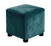 sourcing map Square Footstool Slipcover, Stretch Foot Stool Protector Covers Jacquard Fabric Furniture Protector Cover Velvet with Elastic Bottom for Living Room Bedroom(Medium, Dark Blue)