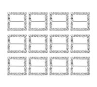 sourcing map Square Rhinestone Ribbon Buckle, 12Pcs 15mm Copper Rhinestone Crystal Ribbon Buckle for Card Wedding Making DIY Craft, Silver White