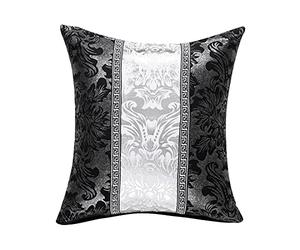 sourcing map Square Throw Pillow Cover Home Decoration Vintage Floral Printed Black Silver Contrast Cushion Covers Bolster Pillow Cases Shells for Couch Sofa , 18" x 18"