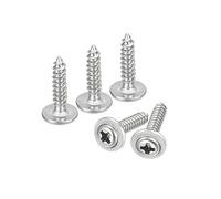 sourcing map ST2x10mm Phillips Pan Head Self-tapping Screw with Washer, 100pcs - 304 Stainless Steel Wood Screw Full Thread (Silver)