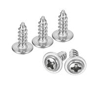 sourcing map ST3.5x10mm Phillips Pan Head Self-tapping Screw with Washer, 100pcs - 304 Stainless Steel Wood Screw Full Thread (Silver)