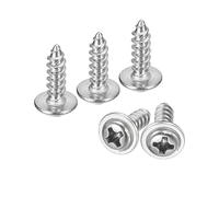sourcing map ST3.5x12mm Phillips Pan Head Self-tapping Screw with Washer, 100pcs - 304 Stainless Steel Wood Screw Full Thread (Silver)