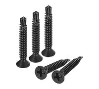 sourcing map ST4.2x32mm Sheet Metal Screws, 100pcs Black Oxide Zinc Plating Flat Head Phillips Drive Self Drilling Screws