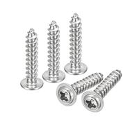 sourcing map ST4x20mm Phillips Pan Head Self-tapping Screw with Washer, 50pcs - 304 Stainless Steel Wood Screw Full Thread (Silver)