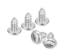 sourcing map ST5x10mm Phillips Pan Head Self-tapping Screw with Washer, 50pcs - 304 Stainless Steel Wood Screw Full Thread (Silver)
