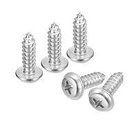 sourcing map ST5x14mm Phillips Pan Head Self-tapping Screw with Washer, 50pcs - 304 Stainless Steel Wood Screw Full Thread (Silver)