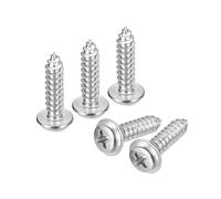 sourcing map ST5x20mm Phillips Pan Head Self-tapping Screw with Washer, 50pcs - 304 Stainless Steel Wood Screw Full Thread (Silver)