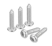 sourcing map ST5x25mm Phillips Pan Head Self-tapping Screw with Washer, 100pcs - 304 Stainless Steel Wood Screw Full Thread (Silver)