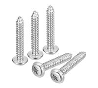 sourcing map ST5x30mm Phillips Pan Head Self-tapping Screw with Washer, 50pcs - 304 Stainless Steel Wood Screw Full Thread (Silver)