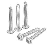 sourcing map ST5x35mm Phillips Pan Head Self-tapping Screw with Washer, 100pcs - 304 Stainless Steel Wood Screw Full Thread (Silver)