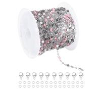 sourcing map Stainless Steel Bead Chain, 16.4 Feet/5M Enamel Beaded Jewelry Link Cable Chains Spool Kit for Jewelry Making, Necklace, Bracelets, DIY Crafts (Silver/Grey White Pink, Pack of 1)