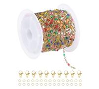 sourcing map Stainless Steel Bead Chain, 16.4 Feet/5M Enamel Beaded Jewelry Link Cable Chains Spool Kit for Jewelry Making, Necklace, Bracelets, DIY Crafts (Gold/Colorful, Pack of 1)