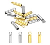 sourcing map Stainless Steel Cord End Caps 1.5mm ID, 20 Pack Barrel End Tips Terminators Cord Finding for DIY Jewelry Making Necklace Bracelets Tassels Supplies, Gold/Silver Tone