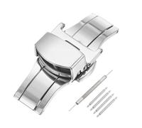 sourcing map Stainless Steel Deployment Clasp, 10mm Butterfly Folding Buckle with Spring Bars and Removal Tool for Leather Watch Band, Silver