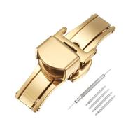 sourcing map Stainless Steel Deployment Clasp, 20mm Butterfly Folding Buckle with Spring Bars and Removal Tool for Leather Watch Band, Gold