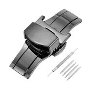 sourcing map Stainless Steel Deployment Clasp, 22mm Butterfly Folding Buckle with Spring Bars and Removal Tool for Leather Watch Band, Black