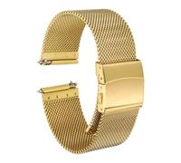 sourcing map Stainless Steel Mesh Watch Band 14mm Width 1.8mm Thick Quick Release Metal Watch Strap Adjustable Fold Clasp Replacement Bands for Men Women, Gold Tone
