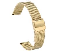 sourcing map Stainless Steel Mesh Watch Band 16mm Quick Release Adjustable Metal Replacement Watch Strap for Men Women, Gold