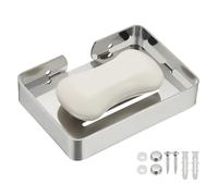 sourcing map Stainless Steel Soap Dish, 13.4 x 9.6cm Wall Mounted Bar Soap Holder Shower Sponge Holder for Bathroom, Kitchen(Bright Silver)