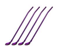 sourcing map Stainless Steel Spoon Straws, 4Pcs 8.6" Reusable Metal Long Handle Drinking Straws Spoon for Milkshake Drinks Cocktail, Purple