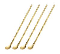 sourcing map Stainless Steel Spoon Straws, 4Pcs 8.6" Reusable Metal Long Handle Drinking Straws Spoons for Milkshake Drinks Cocktail, Gold