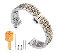 sourcing map Stainless Steel Watch Band 12mm Quick Release Metal Polished Watchband Replacement Butterfly Clasp Watch Strap with Removal Tool for Men Women, Silver/Gold Tone
