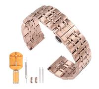 sourcing map Stainless Steel Watch Band 24mm Quick Release Metal Polished Watchband Replacement Butterfly Clasp Watch Strap with Removal Tool for Men Women, Rose Gold