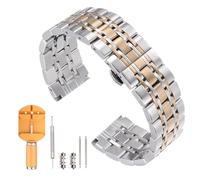 sourcing map Stainless Steel Watch Band 24mm Quick Release Metal Polished Watchband Replacement Butterfly Clasp Watch Strap with Removal Tool for Men Women, Silver/Rose Gold Tone