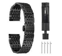 sourcing map Stainless Steel Watch Bands 19mm Double Pressing Butterfly Clasp Metal Solid Steel Chain Watch Strap Replacement Fits Smart Watch for Men Women, Black