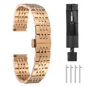 sourcing map Stainless Steel Watch Bands 20mm Double Pressing Butterfly Clasp Metal Solid Steel Chain Watch Strap Replacement Fits Smart Watch for Men Women, Rose Gold