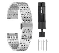 sourcing map Stainless Steel Watch Bands 20mm Double Pressing Butterfly Clasp Metal Solid Steel Chain Watch Strap Replacement Fits Smart Watch for Men Women, Silver Tone