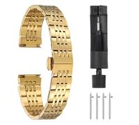 sourcing map Stainless Steel Watch Bands 20mm Double Pressing Butterfly Clasp Metal Solid Steel Chain Watch Strap Replacement Fits Smart Watch for Men Women, Gold Tone