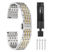 sourcing map Stainless Steel Watch Bands 21mm Double Pressing Butterfly Clasp Metal Solid Steel Chain Watch Strap Replacement Fits Smart Watch for Men Women, Silver Gold