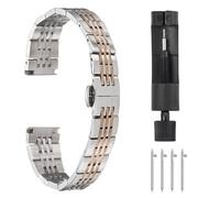 sourcing map Stainless Steel Watch Bands 22mm Double Pressing Butterfly Clasp Metal Solid Steel Chain Watch Strap Replacement Fits Smart Watch for Men Women, Silver Rose