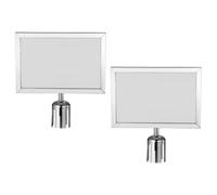 sourcing map Stanchion Sign Holder, 8.7x12.6 Inch Stanchion Top Sign Frame Horizontal Double Sided Poster Display for Crowd Control Queue Barrier Silver Pack of 2