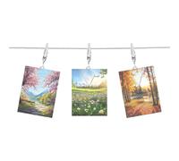 sourcing map Steel Wall Hanging Photo Display Cable Wire Rod with 10 Rhombus Clips, 5Ft Adjustable Hanging Picture Frames Collage Wall Decor for Hanging Photos Notes Postcard Art Silver