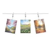 sourcing map Steel Wall Hanging Photo Display Cable Wire Rod with 10 Round Clips, 5Ft Adjustable Hanging Picture Frames Collage Wall Decor for Hanging Photos Notes Postcard Art Silver