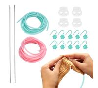 sourcing map Stitch Stopper Set 2.8/2.5mm x 2.7 Yards Knitting Cords with Cord Locks, Stitch Markers, Circular Knitting Needles, Pink/Green